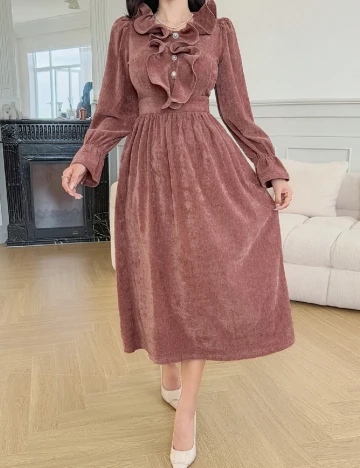 Rochie medie Dazy, roz pudra inchis