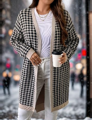 Cardigan SHEIN CURVE, crem/negru