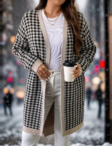 Cardigan SHEIN CURVE, crem/negru