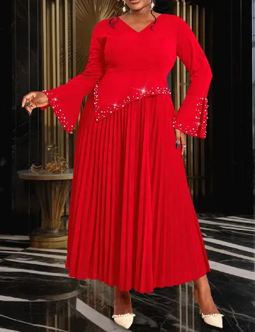 Rochie lunga Aomei Plus Size, rosu