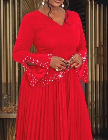 Rochie lunga Aomei Plus Size, rosu