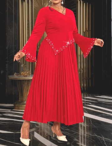 Rochie lunga Aomei Plus Size, rosu