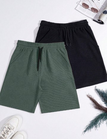 Set Pantaloni scurti 2 perechi SHEIN, negru/verde