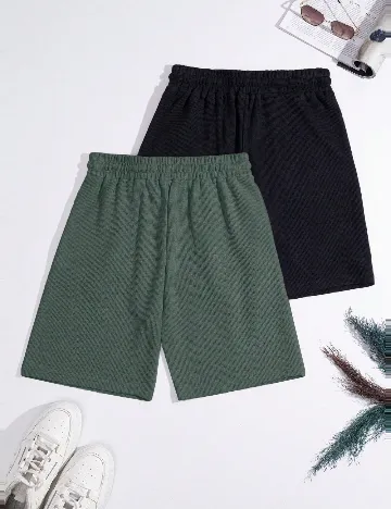 Set Pantaloni scurti 2 perechi SHEIN, negru/verde