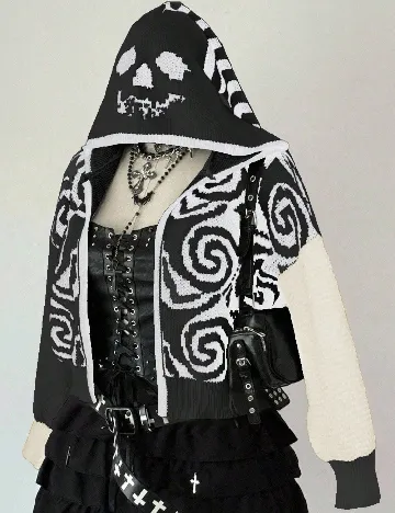 Cardigan SHEIN CURVE, alb/negru