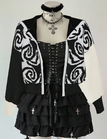 Cardigan SHEIN CURVE, alb/negru