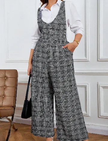 Salopeta SHEIN CURVE, alb/negru