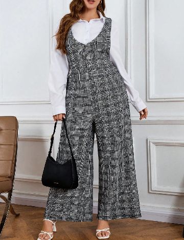 Salopeta SHEIN CURVE, alb/negru