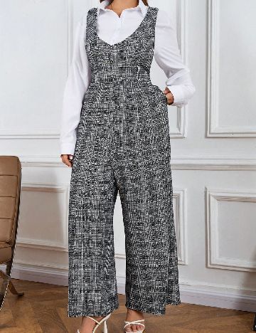 Salopeta SHEIN CURVE, alb/negru