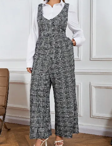 Salopeta SHEIN CURVE, alb/negru