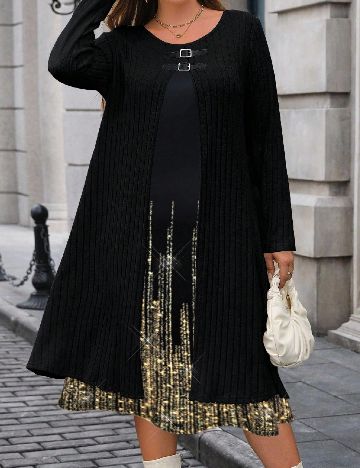 Set Rochie si Cardigan SHEIN CURVE, negru