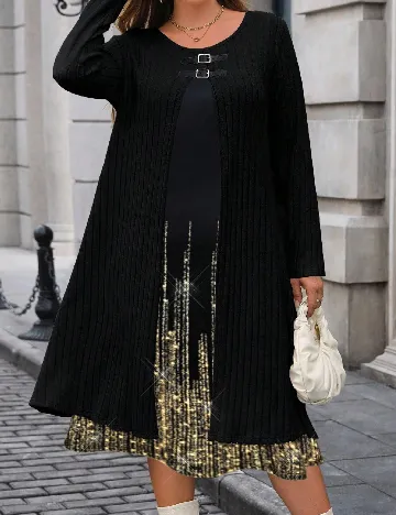 Set Rochie si Cardigan SHEIN CURVE, negru