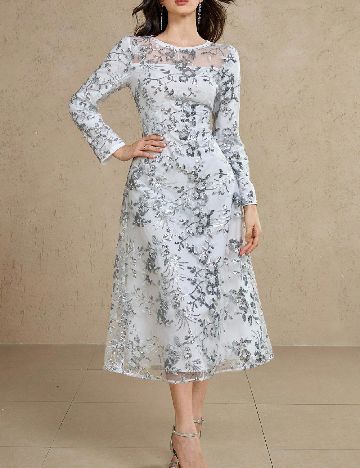 Rochie medie Dazy, alb/argintiu