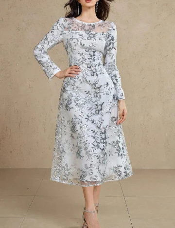 Rochie medie Dazy, alb/argintiu