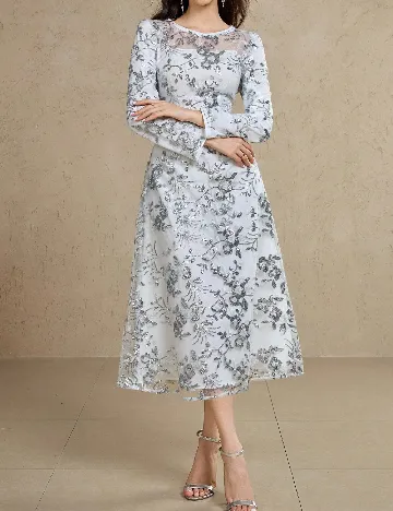 Rochie medie Dazy, alb/argintiu