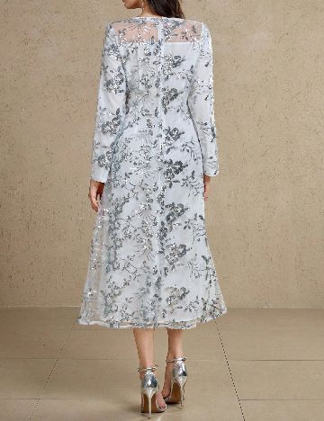 Rochie medie Dazy, alb/argintiu