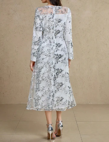 Rochie medie Dazy, alb/argintiu