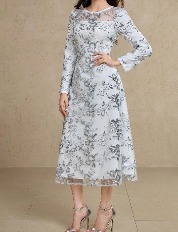 Rochie medie Dazy, alb/argintiu