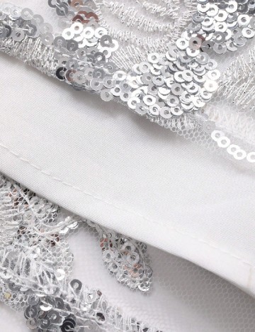 Rochie medie Dazy, alb/argintiu