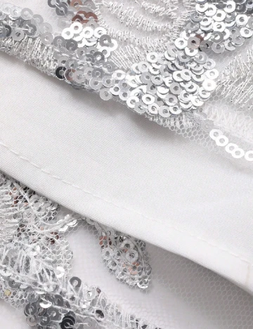 Rochie medie Dazy, alb/argintiu