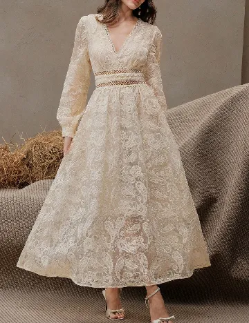 Rochie lunga Anewsta, crem