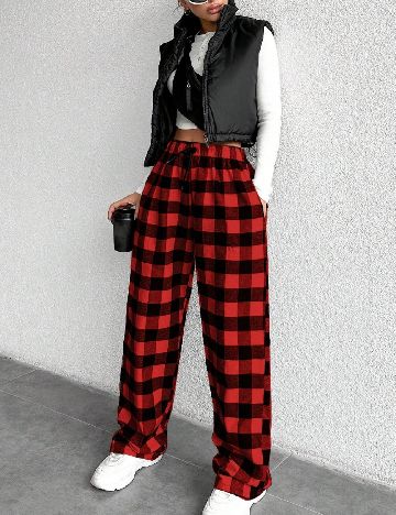 Pantaloni SHEIN, rosu/negru