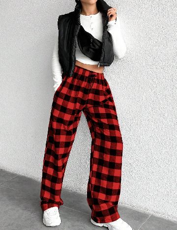 Pantaloni SHEIN, rosu/negru