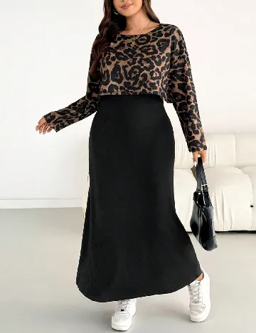 Compleu SHEIN CURVE, negru/animal print