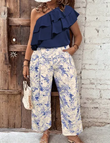 Compleu SHEIN CURVE, albastru/alb