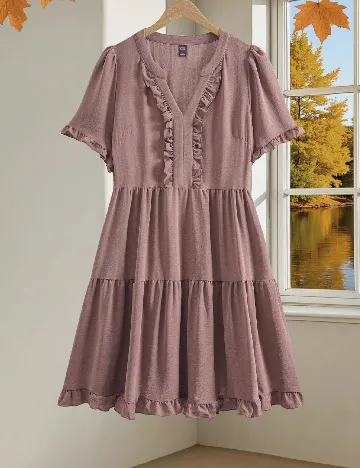 Rochie scurta Emery Rose Curve, roz pudra