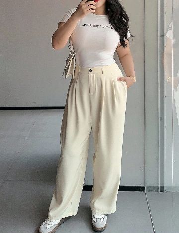 Pantaloni Dazy Plus Size, ecru