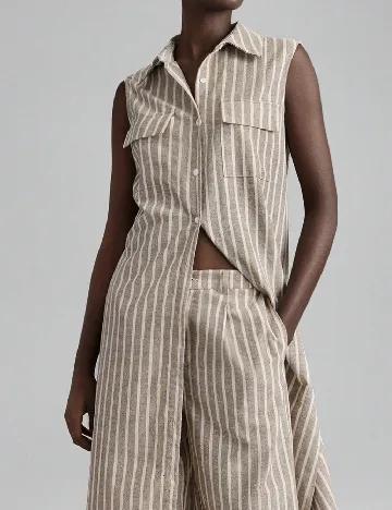 Camasa SHEIN, maro/alb