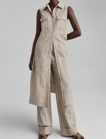 Camasa SHEIN, maro/alb