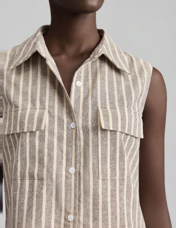 Camasa SHEIN, maro/alb