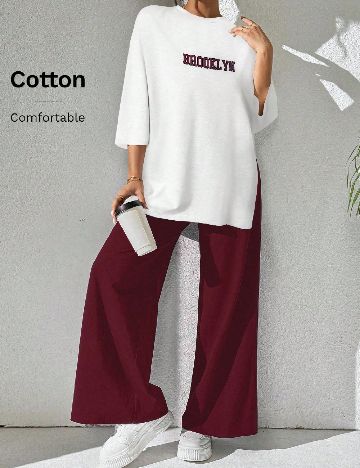 Compleu SHEIN, alb/visiniu