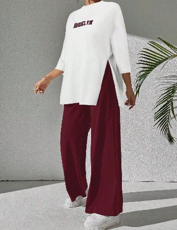 Compleu SHEIN, alb/visiniu