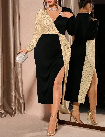 Rochie medie SHEIN CURVE, negru/auriu