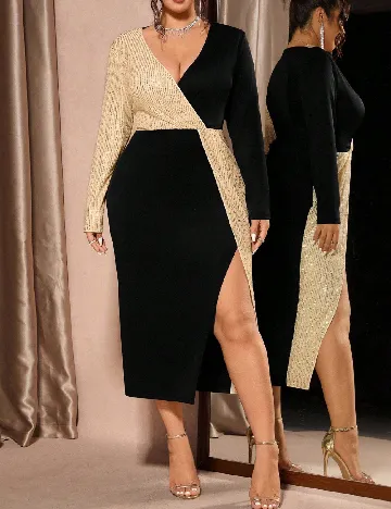 Rochie medie SHEIN CURVE, negru/auriu