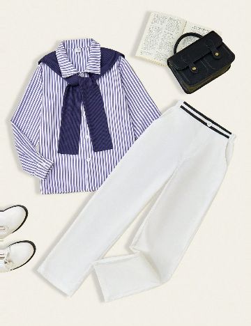 Compleu Shein Kids, alb/albastru