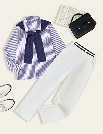 Compleu Shein Kids, alb/albastru