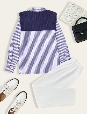 Compleu Shein Kids, alb/albastru