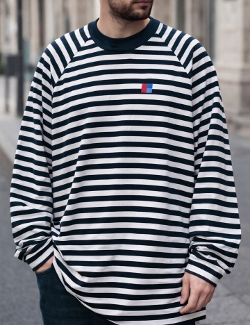 Bluza Oversize Bershka, alb/albastru