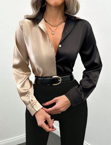 Camasa SHEIN, crem/negru