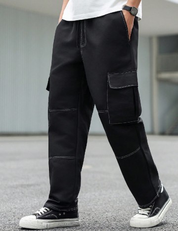 Pantaloni SHEIN Plus Size Men, negru