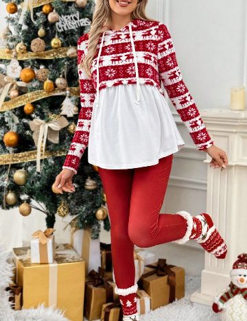 Hanorac SHEIN Maternity, alb/rosu