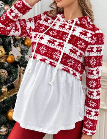 Hanorac SHEIN Maternity, alb/rosu