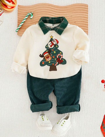 Compleu Shein Kids, alb/verde