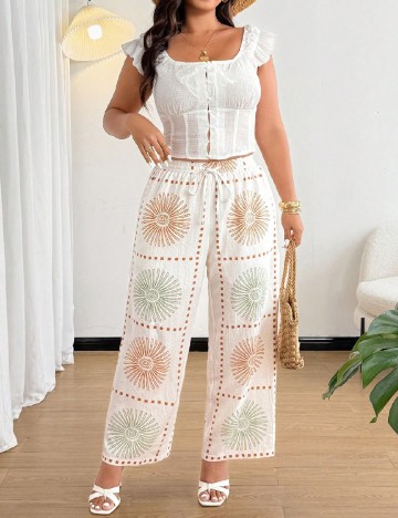 Pantaloni SHEIN CURVE, alb