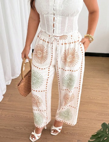 Pantaloni SHEIN CURVE, alb