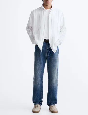 Camasa Zara, alb/gri